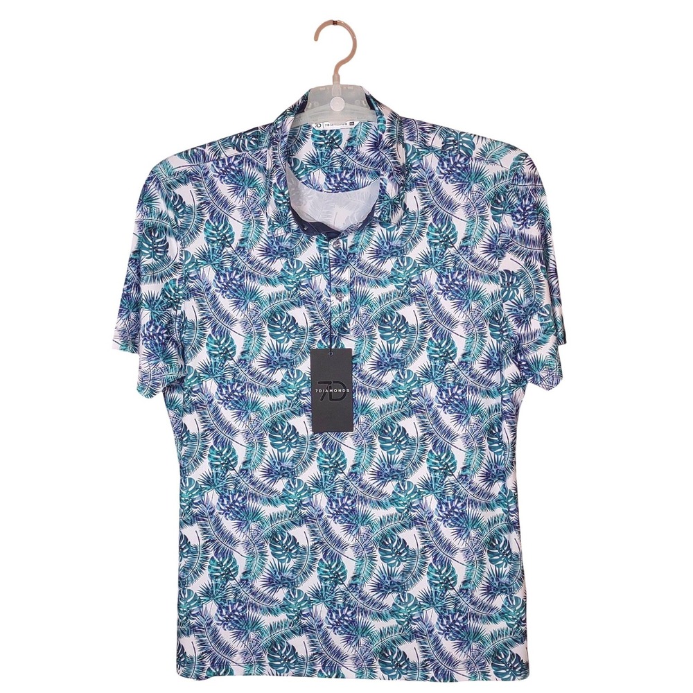 7 Diamonds Mens 4-Way Stretch Polo Shirt‎ Isidro Tropical Short Sleeve X-Large